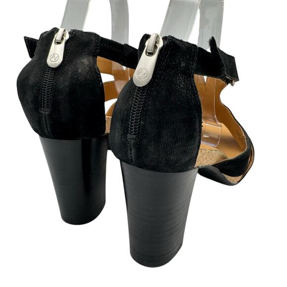 Adrienne Vittadini Saha City Black Nubuck Leather Block Heel Strappy Sandals - Picture 9 of 11